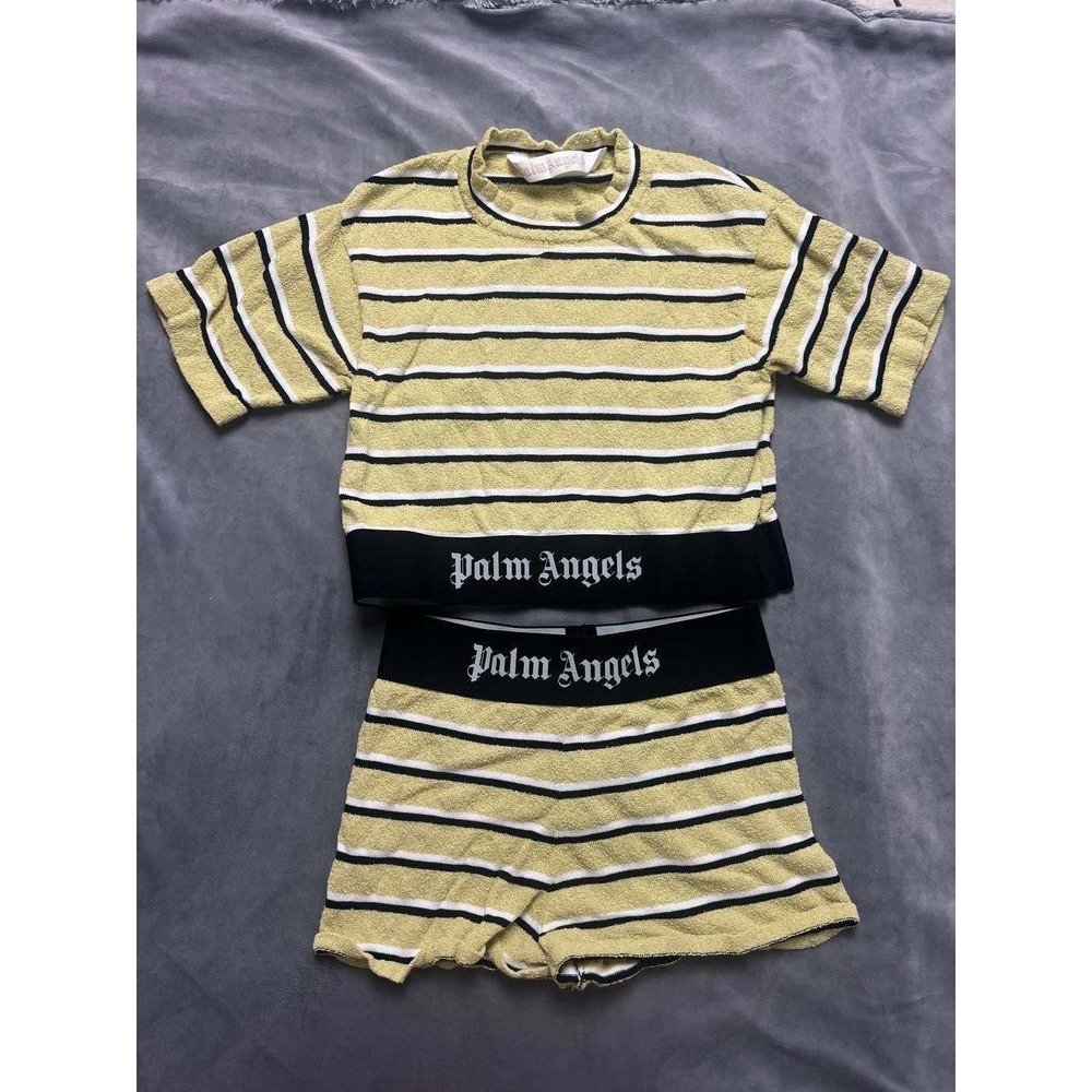 Palm Angels Terry Cloth Striped Set Crop-top XS Shorts S Yellow Black Loungewear